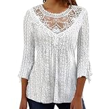 Bequemes und lässiges Oberteil mit Dreiviertelärmeln und durchsichtiger Spitze für den für Damen Festliches Rotes Oberteil (White, M)