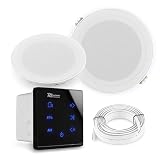 Power Dynamics A50 Bluetooth Deckenlautsprecher Set – 2X Einbaulautsprecher 5' IPX5 Wasserdicht – 80W Verstärker – Badezimmer & Außenbereich – Unterputzradio, 55mm Tief - Weiß/Schw