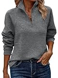 ASOMI Hoodie Damen Halber Reißverschluss: Herbst Langarm Sweatshirts Winter Kleidung Elegant Teenager Tops Outdoor Baggy Lässig Locker Hoody Warm Casual Streetwear Jumper V-Ausschnitt 70Dunkelgrau L
