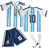 COQOYO Fussball Trikot Kinder Set, Heim Nr.10 Fußballtrikot für Jungen und Mädchen von 8-9 Jahren, Atmungsaktives und Schnelltrocknendes Fußball-Trainingstrikot mit Kurzarm Shorts Socken, Blau-Weiß