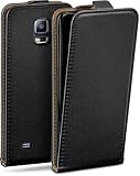 moex Flip Case für Samsung Galaxy S5 / S5 Neo Hülle klappbar mit 360 Grad Schutz, Handyhülle mit Displayschutz, PU Leder Handytasche Lederhülle, Flip Case Cover Klapphülle, Schw