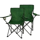 Nexos 2-er Set Angelstuhl Anglerstuhl Faltstuhl Campingstuhl Klappstuhl mit Armlehne und Getränkehalter praktisch robust leicht dunkelgrü