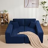 Litbird Modulares L-förmiges Ecksofa mit Schlaffunktion – rahmenloses Schlafsofa mit symmetrischem Doppelsitz, extra tiefer Sitzfläche, montagefrei, für Wohnzimmer,Navyb