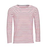 SOLS Herren Marine T-Shirt, gestreift, langärmlig (M) (Weiß/Rot)