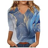 Nquwgumh Damen-Top, 3/4-Ärmel, Sommer, einfarbig, Reise, niedlich, V-Ausschnitt, schmale Passform, halbe Ärmel, T-Shirts, Hemden, Frühlingsbluse, übergroß, locker, gemütliches Oberteil, Pullover fü