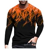 Herren Langarm Tshirt Mode 3D Flamme Druck Longsleeve Langarmshirt T Shirts Männer Muskelshirts Freizeitshirt Vintage Sweatshirt Rundhals Lange Ärmel T Shirt Regular Fit Sportshirt Shirt Langarm Top