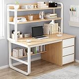 Home Office Computertisch mit Schrank, Bücherregal und 3 Schubladen, Arbeitsstation im Industriestil, für Zuhause und Büro (119,9 cm Eiche)