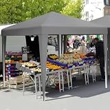 YITAHOME 3 x 3meter Pop-Up Pavillon | wasserdicht Faltpavillon | Anti-UV Gartenzelt Partyzelt | mit Tragetasche und Seilen | für Terrasse Strand Camping Markt Festival (Dunkelgrau)