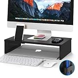 BONTEC Monitorständer, Unterbau Bildschirm, Ständer mit Handyhalter, ergonomischem Druckerständer mit Kabelführung für Laptop, Computer, Notebook, iMac, PC, 42CM, Schw
