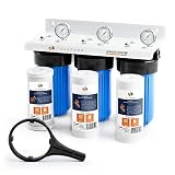 Aquaboon 3-stufiges Wasserfiltersystem für das ganze Haus zur Sediment- und Geruchsreduzierung mit 10 x 4,5 Hauswasserfiltern, Schraubenschlüssel, Halterung, Messgerät und Freigab