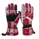 Fischlandschmuck Skifahren, Outdoor-Boarding, Winterreiten, Schnee, warme Mädchen, Handy-Schiebebildschirm, verdickte Handschuhe Stoff Handschuhe Damen Winter (Red, One Size)