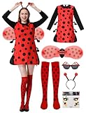 KUKIKUKI Marienkäfer kostüm für Damen Faschings Kostüme mit Flügeln, Beinärmel und Haarreif für Erwachsene Karneval (L)