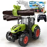 Traktor Spielzeug, Ferngesteuerter Traktor Ferngesteuert ab 3 4 5 6 Jahre, Trecker Spielzeug Kinder Grün mit Licht, Holzgreifer und 3 Baumstämme, RC Trecker Geschenke ab 3 4 5 6+ Jahre Jungen M