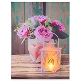Nexos Trading LED Wandbild mit Beleuchtung Fotodruck Love 30 x 40 cm Kunstdruck Leuchtbild Rose Lampe Vintage-Stil Shabby Chic Hütte Leinwandbild Bauernhaus mit T