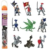 Safari Ltd. Ritter & Drachen Toob - Set mit 10 Miniaturfiguren: Rote & Blaue Königsritter, Katapult und Grüner Drache - Geschichts-Lernspielzeugfiguren für Jungen, Mädchen & Kinder ab 3 J