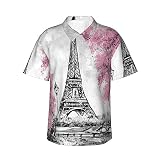 ZORIN Hawaii-Hemd für Herren Eiffelturm rosa Bäume Gemälde Strandshirt kurze Aloha Hemden Button Down Sommer Herren Hemden, Schwarz , XL