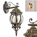Außenwandleuchte Lentua, Wandlampe abwärts in antikem Look, Metall/Kunststoff in Braun/Gold/Klar, E27-Fassung, Retro/Vintage Außenleuchte für Terrasse, Veranda, Hof, IP44, ohne L