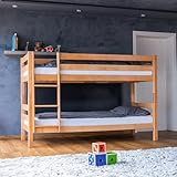 Staboos Massivholz Etagenbett für 2 Kinder 90x200 cm - Hochbett Liam mit Leiter aus Buche - Stockbett mit Lattenrost - umbaubar zu 2 Einzelbetten (Ohne Rutsche, Natur lackiert)
