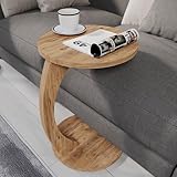sugodesign Couchtisch mit Rollen, Kleiner Beistelltisch C Form, stylischer Sofatisch in schöner Nussbaum Holz Optik, runder Tisch als Ablagefläche für Couch und Sofa, Beistelltisch C