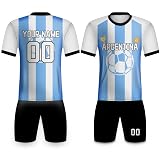 Davcielaora Fußballtrikot Argentinien für Kinder, Jungen, Mädchen, athletisches Shirt, Teamname, Logo, Trainingsanzug, Größe 2XS-XL, weiß / blau, L