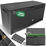 KESSER® Auflagenbox Kissenbox 𝟯𝟭𝟬𝗟, Klicksystem, mit Rollen & Haltegriffen, Deckel mit Hubautomatik, abschließbar, bis zu 290kg, Gartenbox Wasserdicht, Vielseitige Kissenbox, Rattanoptik