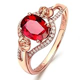 KnSam Echtgold Schmuck Ring Solitär Rotgold 750, Freundschaftsringe 1.3ct Turmalin Rose Blumen Verlobungsring mit Ovalschliff Gr.49 (15.6)