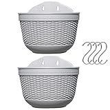 Set von 2 Stück Hängepflanzgefäßen Outdoor Hängekorb Kunststoff Blumentopf Pflanzen Halter Aufhänger für Balkon Zaun Wand montiert Pflanzgefäße Hängende Zaun Pflanzgefäße mit Drainage und 4 Hak