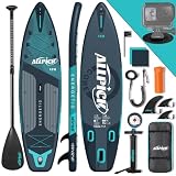 ALLPICK Premium SUP Board Set, Stand Up Paddling Board Aufblasbar, Mit Universal Kamerahalterung, Komplettes Zubehör, Verstellbares Paddel, Anfänger, Fortgeschrittene, 180kg (Premium-Grün)