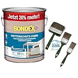 zbs24 Bondex Wetterschutzfarbe für Außen, atmungsaktiv, bis zu 10 Jahre Wetterschutz, extreme Deckkraft, einfache Verarbeitung, für Holz, inkl. 3-teiliges Pinselset (achatgrau RAL7038, 3 Liters)