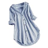 Bluse Damen Modisches Gestreiftem Druck Langarmshirt Umlegekragen Langen Ärmeln Oberteile Button Down Hemden Übergroße Hemdbluse Unregelmäßigem Saum Tunika Tops Plus Size Locker Blusentops S-5XL
