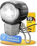LED Fahrradlicht Dynamo 70 Lux - Fahrradlicht Set LUXON mit sehr hellem Licht & Standlicht - Ohne Akku Immer Einsatzbereit ideal für Alltag, Pendler, Stadtverkehr, für Naben- & Seitendy