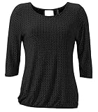 TrendiMax Damen T-Shirt Kurzarm Blusen Shirt mit Allover-Minimal Print Lose Stretch Casual Oberteil Basic Tops, Schwarz, XL