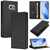 xinyunew Handyhülle für Samsung Galaxy S6 Hülle, Klapphülle Premium Lederhülle Klappbar Flip Case Tasche Magnet Kartenfach Standfunktion Klapphülle Schutzhülle, Schw