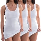 HERMKO 1317 3er Pack Damen Unterhemd extralang; längeres Achselhemd (+10cm) aus 100% Bio-Baumwolle, Farbe:weiß, Größe:52/54 (XXL)