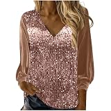 Pailletten Pullover Damen Goldenes Samt Bluse Tops Elegant Einfarbige Langarmshirt Oversized Pailletten Oberteil Locker Tunika Tops Unterhemden Shirts Bequeme Leicht Longshirt Glitzer Gold Samtb