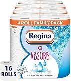 Regina XXL absorbierende Küchentücher – 16 Rollen pro Packung, super saugfähige 2-lagige Blätter, 75 extra große Blätter pro Rolle, 50% saugfähiger als vorherige XXL-Produkte, leicht zu ö