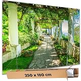 TRIOSK Große Motivplane Sichtschutz Zaunblende mit Motiv Pergolaweg Capri Insel Italien Motivbanner Garten Deko Plane Blickdicht für Zaun Terrasse Gartenzaun Zaunplane PVC 250x180