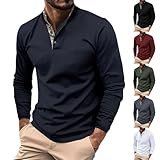 WINWUQB Henley-T-Shirt für Herren, langärmelig, schmale Passform, Knopfkragen, lässig, modisch, Waffel-T-Shirt, leicht, gemütlich, weich, atmungsaktiv, navy, 3XL