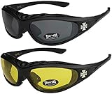 X-CRUZE 2er Pack Choppers 911 Sonnenbrillen Motorradbrille Sportbrille Radbrille - 1x Modell 01 (schwarz/schwarz getönt) und 1x Modell 03 (schwarz/gelb getönt) - Modell 01 + 03