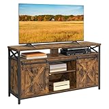 VASAGLE TV-Schrank, Lowboard für Fernseher bis zu 65 Zoll, mit verstellbaren Ablagen, rustikale Tür, Landhausstil, Metallgestell, vintagebraun-schwarz LTV071B01