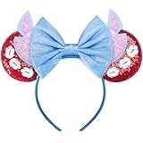 RAZKO Minnie Ears Stirnband, schwarze Schlossohren, Stirnband, Mausohren, Stirnband für Damen und Mädchen, Haarschmuck (Stichrot)