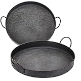 BSTKEY Set mit 2 runden dekorativen Serviertabletts aus Metall mit Griffen, industrieller Bauernhaus-Stil, Serviertablett, Dose, 30 cm + 25