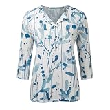 MODSGUE Damen-Oberteile mit 3/4-Ärmeln, lässige Sommerhemden mit Knopfleiste, lockere Passform, Bluse mit dreiviertellangen Ärmeln Weiße Bluse Damen Langarm Elegant (L, L)