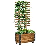 Outsunny Hochbeet Pflanzkasten mit Rankgitter, Spalier Pflanzkübel Blumenkasten Holz, Gemüsebeet mit Rollen, Rankhilfe, Gartenspalier 65x31x147cm für Garten, für Kletterpflanzen, Blumen, Verk