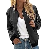 Hauetro Bomberjacke Damen Blumenmuster Oversize Sommerjacke Damen Blouson Reißverschluss Übergangsjacke Herbst Frühling Jacket für Teenager Langarm College Jacke Leichte Pilotenjacke Fliegerjack