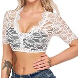 Dirndlbluse Spitze, Dirndl Bluse Damen Große Größen Lochspitze Trachtenbluse Modern Kurzarm Spitzenbluse V Ausschnitt Dirndlblusen Oktoberfest Hemd Dirndl Oberteil Bierbekleidung für B