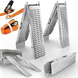 ONBEST Auffahrrampen klappbar 2x200 kg belastbar – 22 x 160 cm Auffahrrampe für Anhänger – faltbare Laderampe – Tragegriff – Klappverschluss – Auffahrschienen – Ramp – silber – PLUS 2x Spanngurte 25