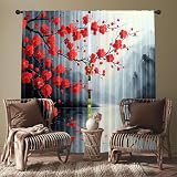 IKDZCM 2-teilige Vorhänge für Frühling und Sommer, rote Pflaumenblüten-Vorhänge, vielseitige Polyester-Außendekorationen, perfekt für Schlafzimmer und Büro BxH/2x230x240