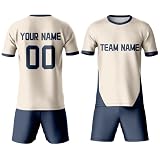Fußball-Kits, personalisierbar, Teamnamen-Logo, England-Weiß-Fußball-Kits für Länder-Fans, individuelles Trikot für Jungen und Mädchen, Weiß, Beige, S