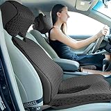 Orthopädisches Sitzkissen, Mit Lordosenstütze und Kopfstütze, Ergonomisches Stuhlkissen Memory Schaum, Ischias, Hämorrhoiden& Zurück Schmerz Linderung für Autositz, Bürostuhl und Rollstuhl (Dark gray)